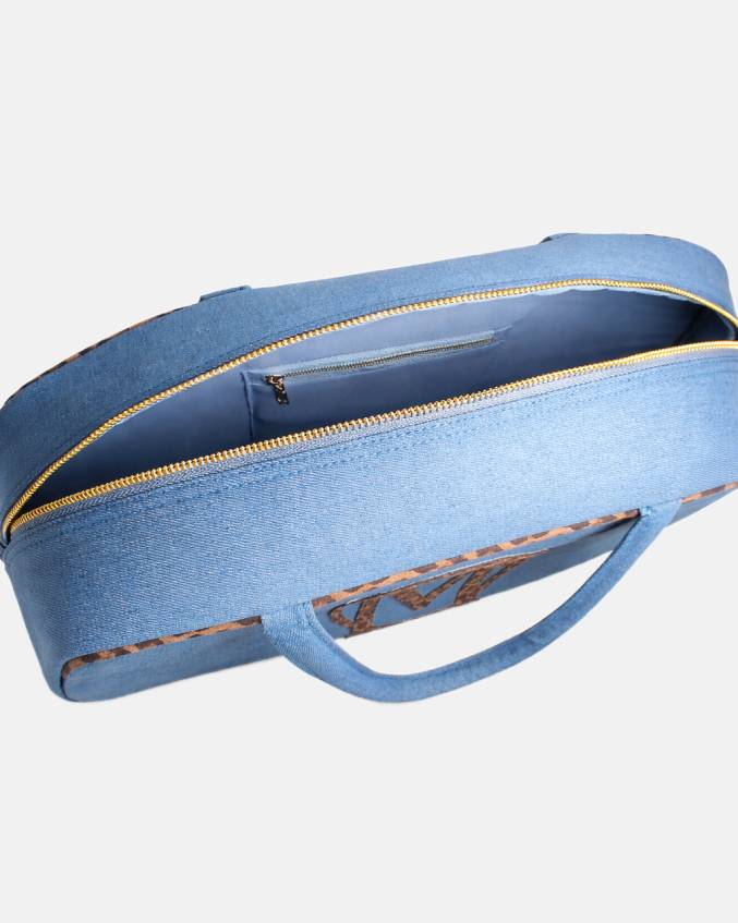 Leopard Print Blue Denim Jean Pill Bag