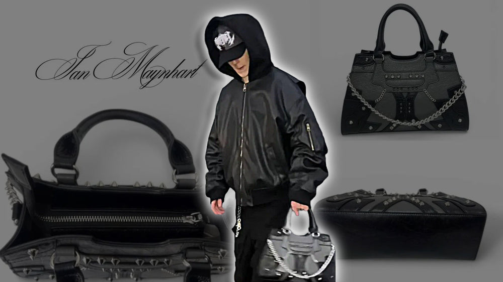 Ian Maynhart strikes first attempt at high fashion with a stylish spike purse