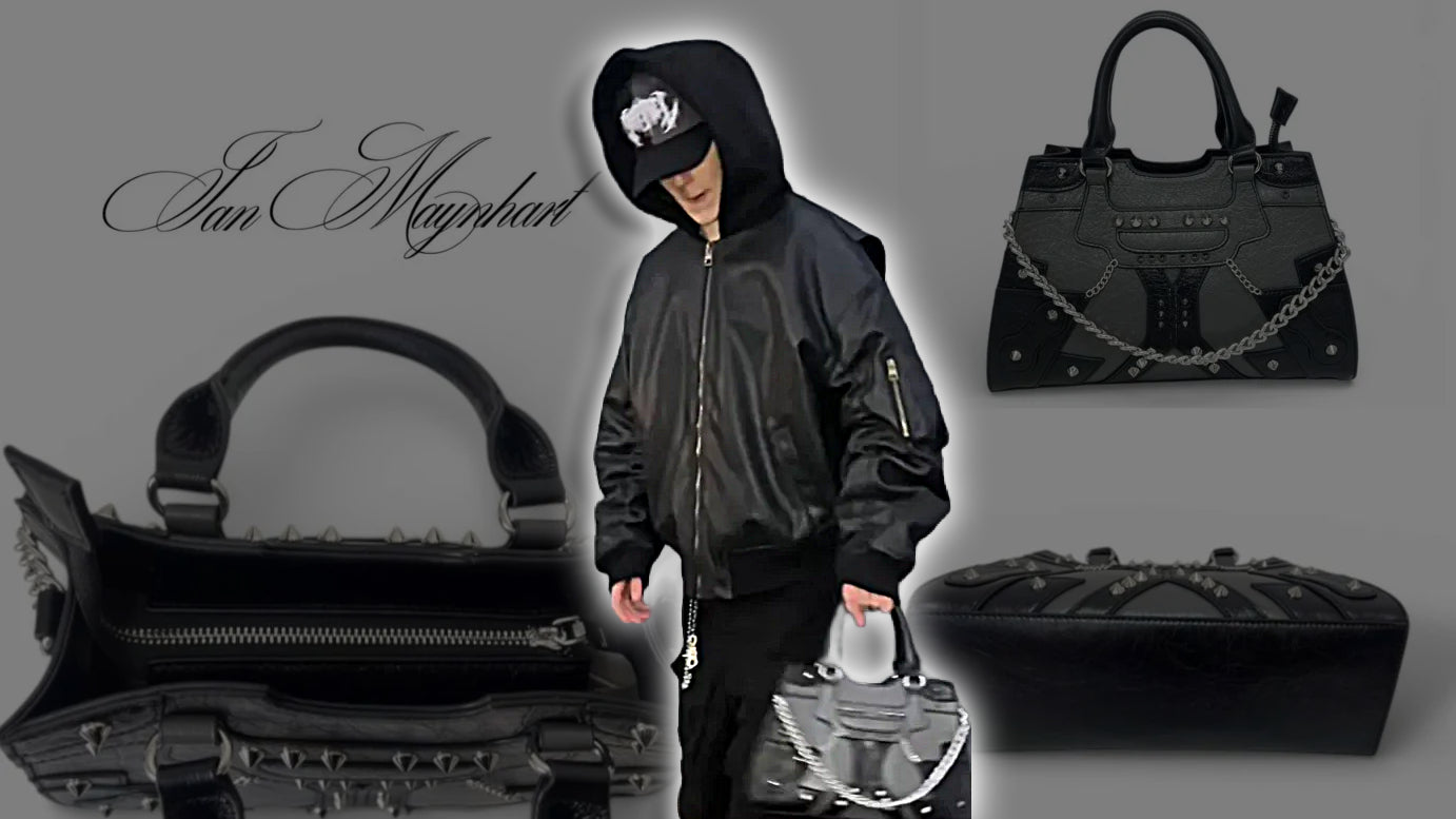 Ian Maynhart strikes first attempt at high fashion with a stylish spike purse