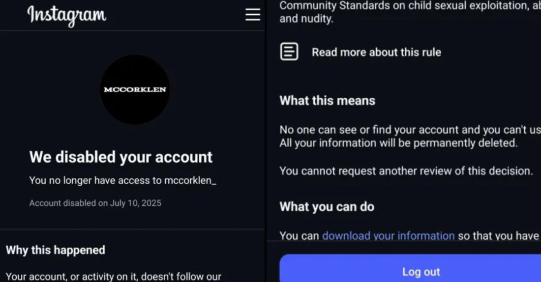 False McCorklen Instagram page suspension and permantly banned situation