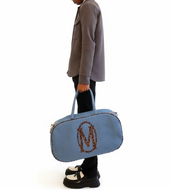 Leopard Print Blue Denim Jean Pill Bag
