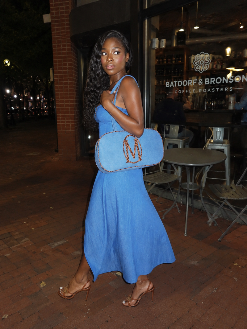 Leopard Print Blue Denim Jean Pill Bag