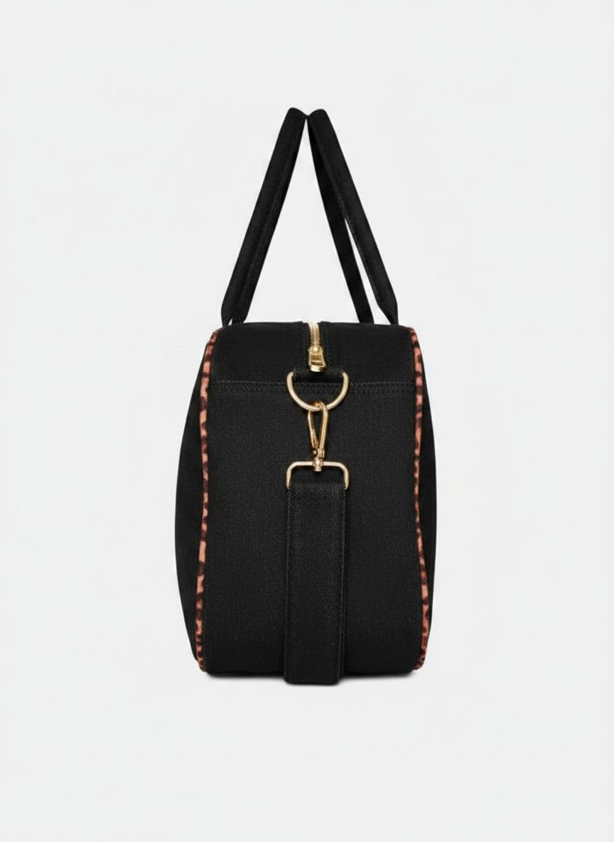 Leopard Print Black Denim Pill Bag