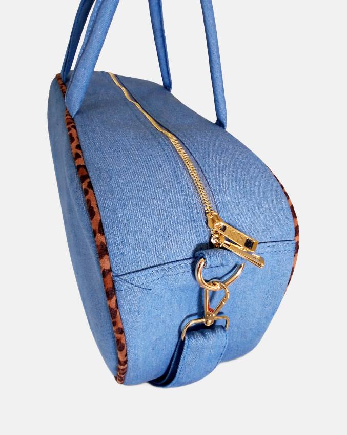 Leopard Print Blue Denim Jean Pill Bag