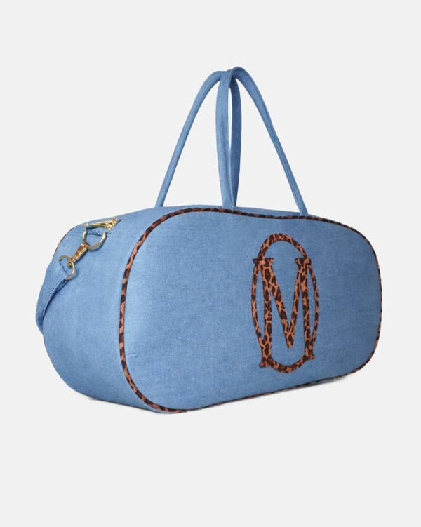 Leopard Print Blue Denim Jean Pill Bag