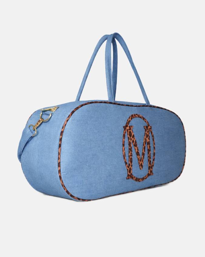 Leopard Print Blue Denim Pill Bag