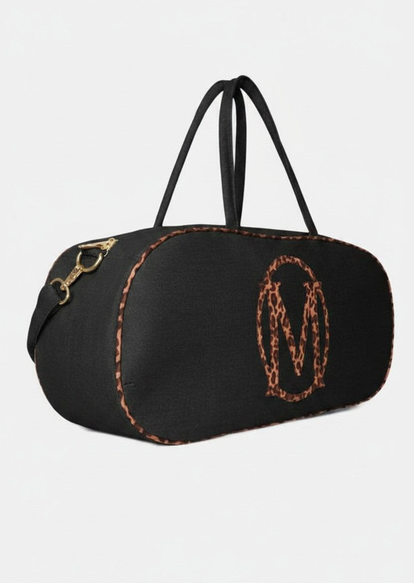 Leopard Print Black Denim Pill Bag