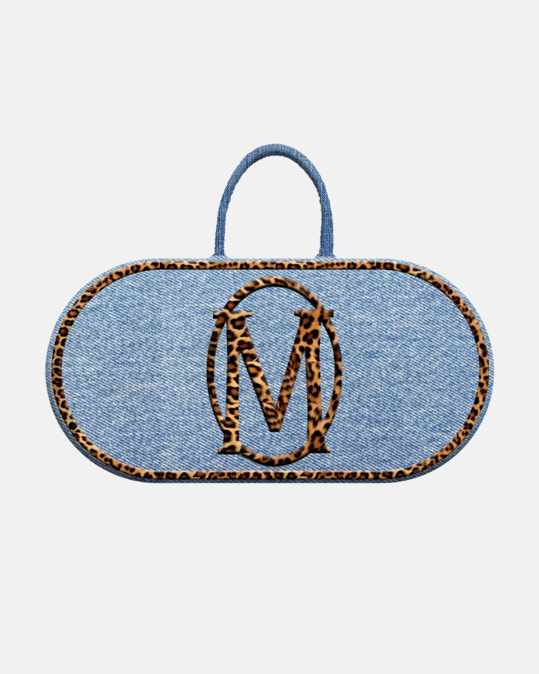 Leopard Print Blue Denim Pill Bag