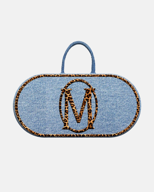Leopard Print Blue Denim Pill Bag