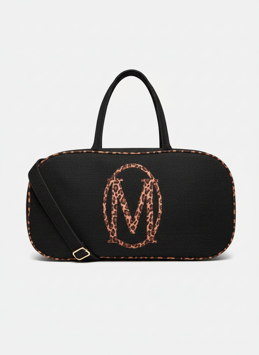 Leopard Print Black Denim Pill Bag