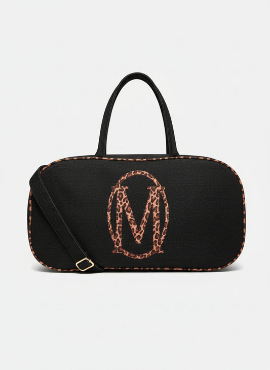 Leopard Print Black Denim Pill Bag