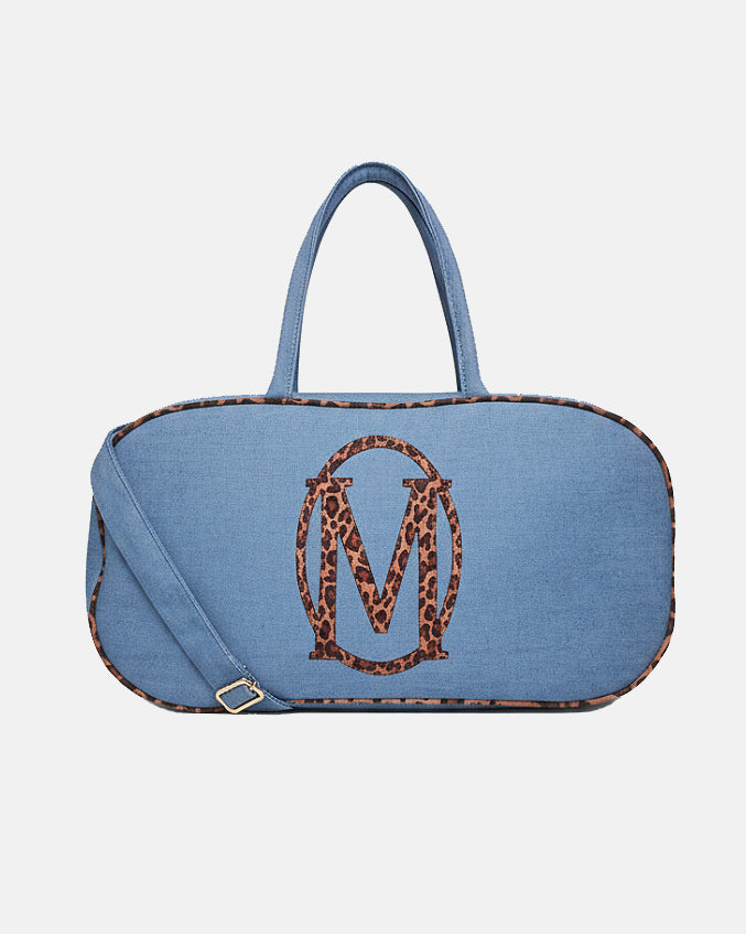 Leopard Print Blue Denim Pill Bag